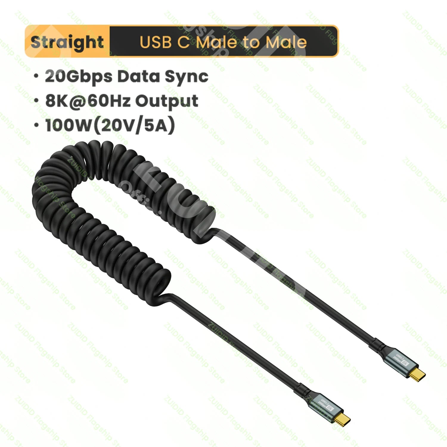 Federbelastetes PD100W USB 3.2 20Gbps Thunderbolt 3 Typ-C auf Typ-C Kabel für iPhone, 8K @ 60Hz und kompatibel mit iPhone 15 Pro Max, MacBook und Samsung.