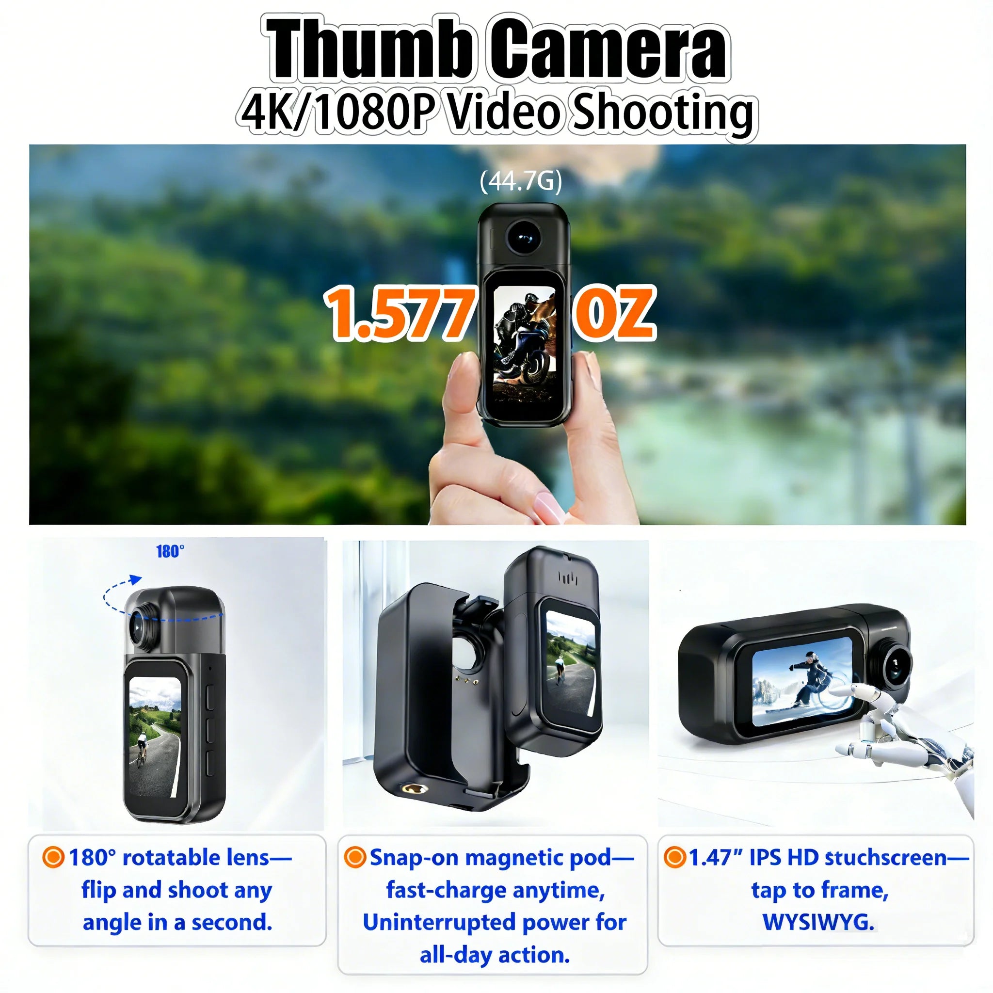 Mini Caméra Sport JETO JT-91 – POV 4K/1080P WiFi, Étanche, Objectif Rotatif 180°, Enregistreur Portable