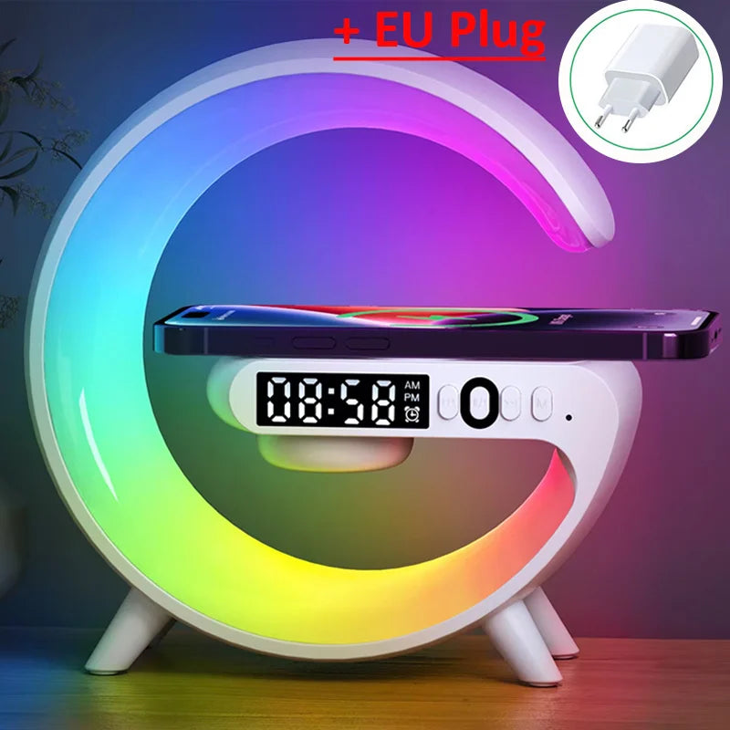 Chargeur sans fil multifonction, haut-parleur TF RGB, veilleuse 15W, Station de charge rapide pour iPhone Samsung Xiaomi Huawei