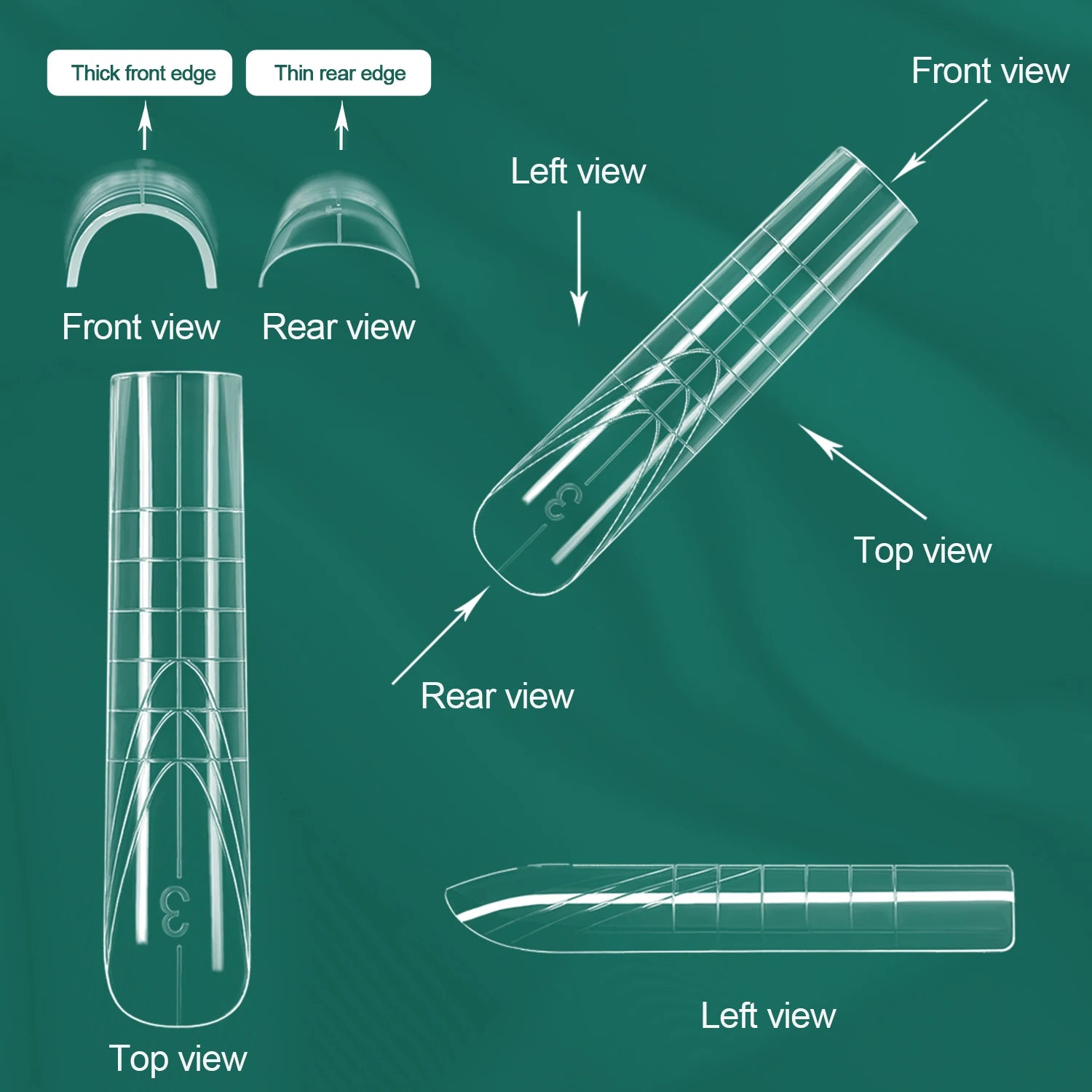 Formes doubles rectangulaires pour ongles, 150 pièces