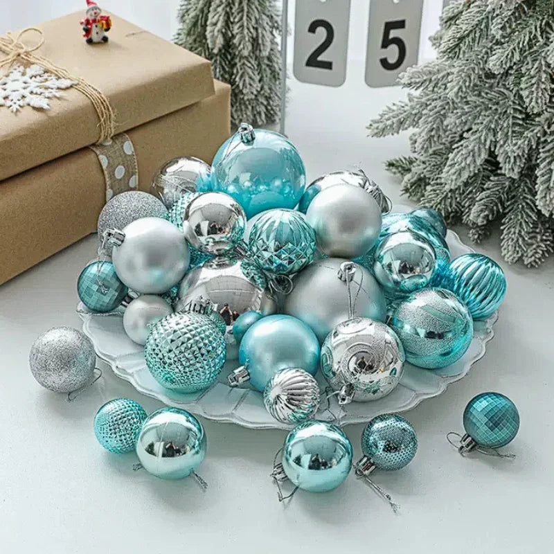 Weihnachtskugel-Dekoration, glänzender blauer Kugel-Anhänger, bemalte Box, Packung mit 34 Kugeln, Weihnachtsbaum-Dekoration