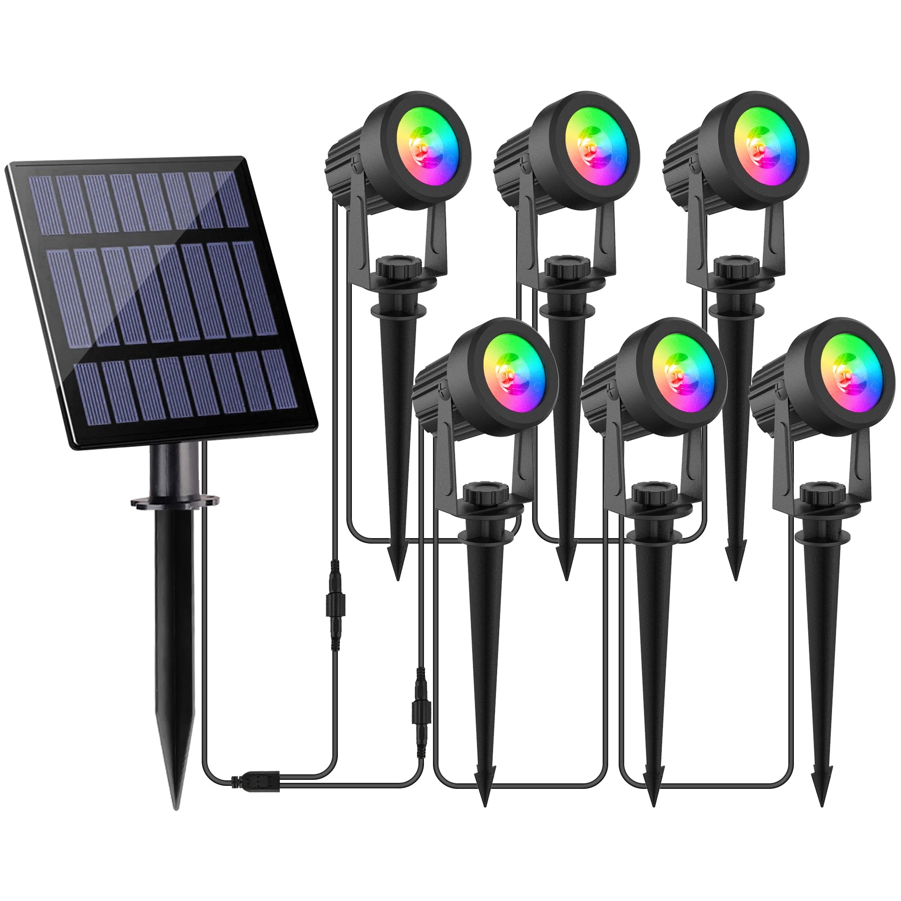 Projecteur solaire LED RGB – 1/2/4/6 lumières, IP65, couleurs cycliques, éclairage décoratif extérieur pour jardin et fêtes