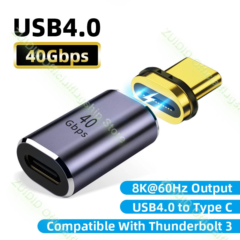 Adaptateur magnétique USB C 40Gbps, Thunderbolt3 , 100W, chargeur rapide, 8K @ 60Hz