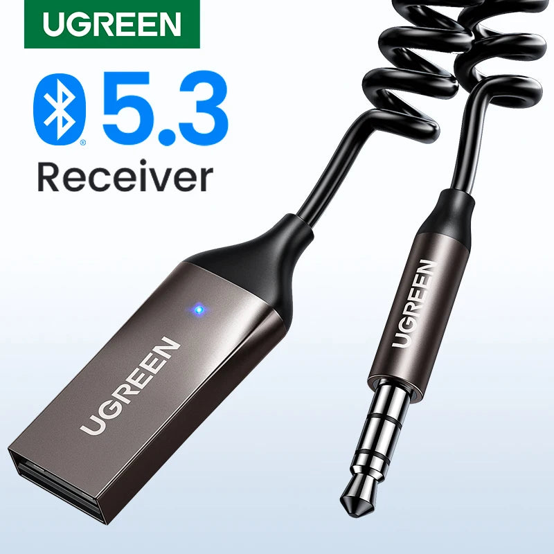 Adaptateur récepteur Bluetooth 5.3 pour voiture UGREEN, kit mains libres, audio AUX, prise 3.5mm, musique sans fil, émetteur BT