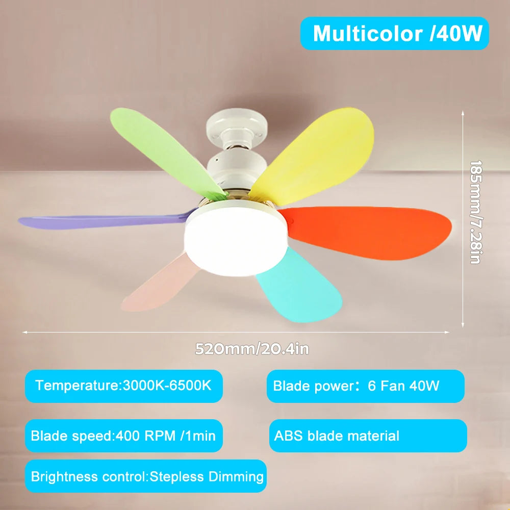 Ventilateur de Plafond LED 40W E27 – 3 Modes d’Éclairage Réglables, Télécommande, Silencieux, Idéal pour Salon