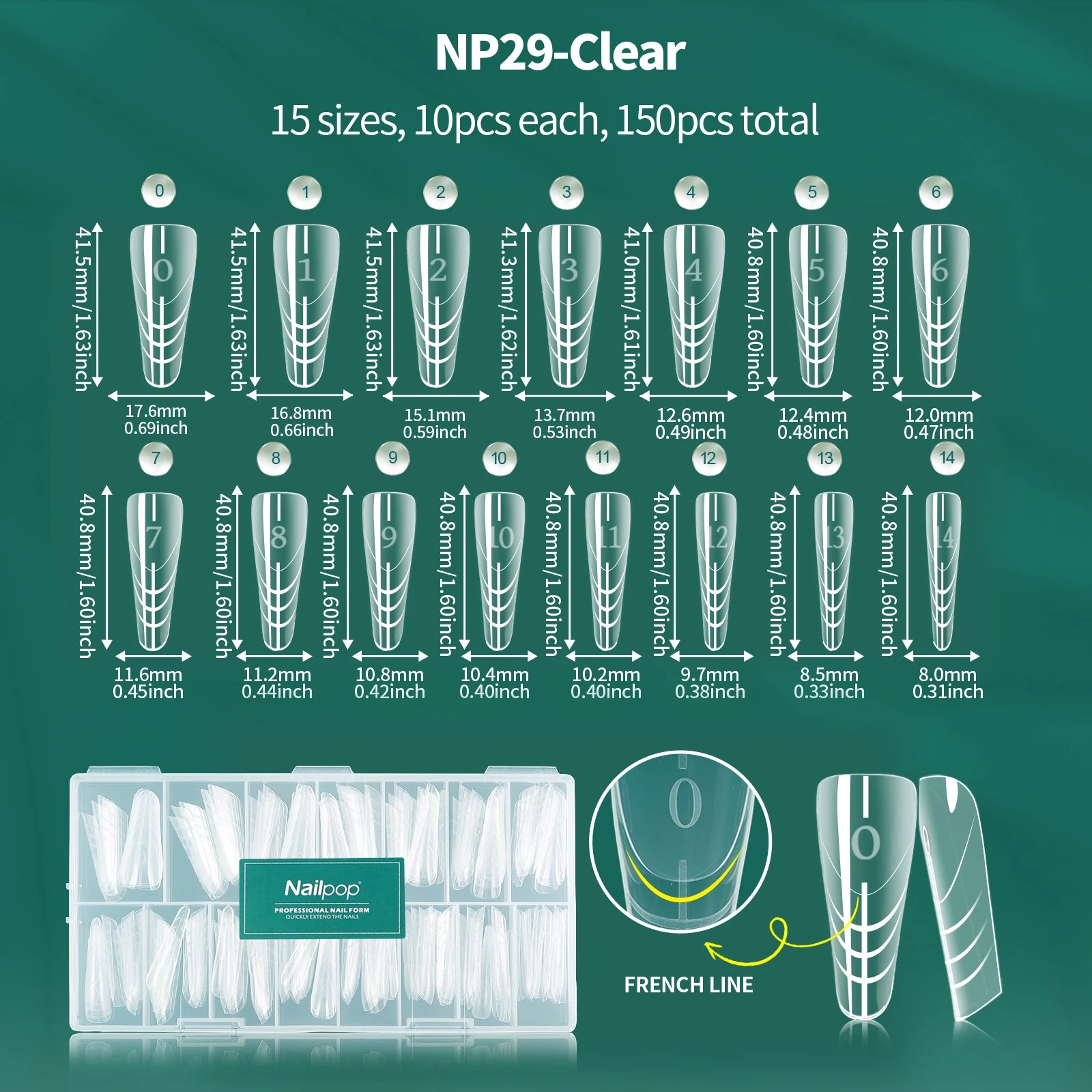 Moules réutilisables à double forme pour ongles, 75/150/288/360 pièces, avec échelle, différentes tailles et formes, kit DIY Nail Art