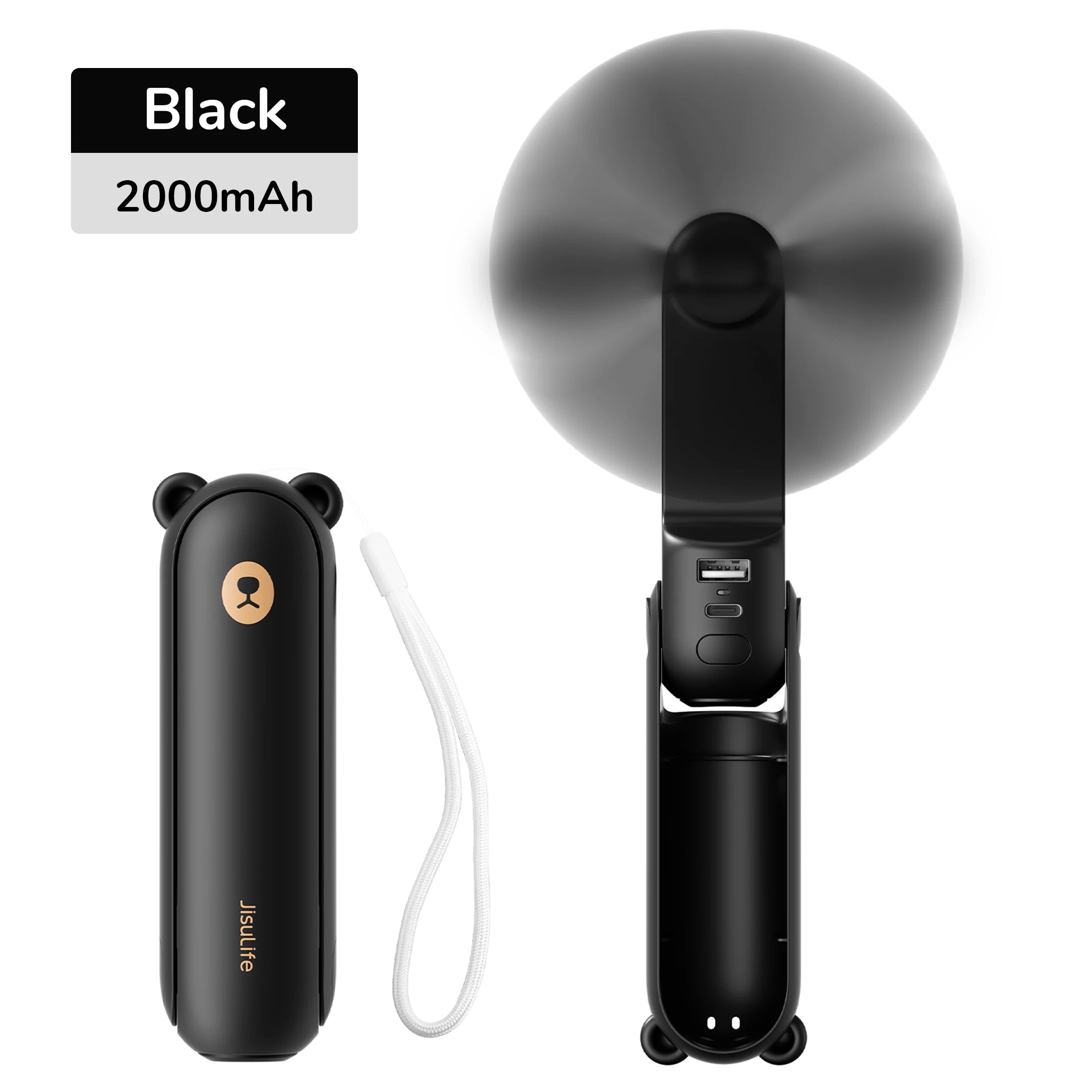 Mini ventilateur portable 3 en 1 JISULIFE rechargeable par USB 4 500 mAh avec batterie externe et lampe de poche