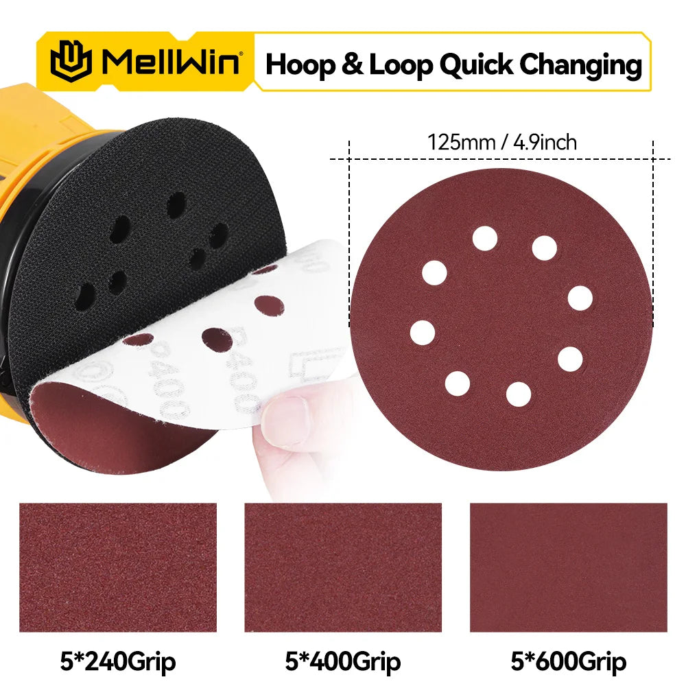 MELLWIN 125MM ponceuse orbitale électrique 3 vitesses réglable sans fil meulage ponçage Machine de polissage pour Makita 18V batterie broche