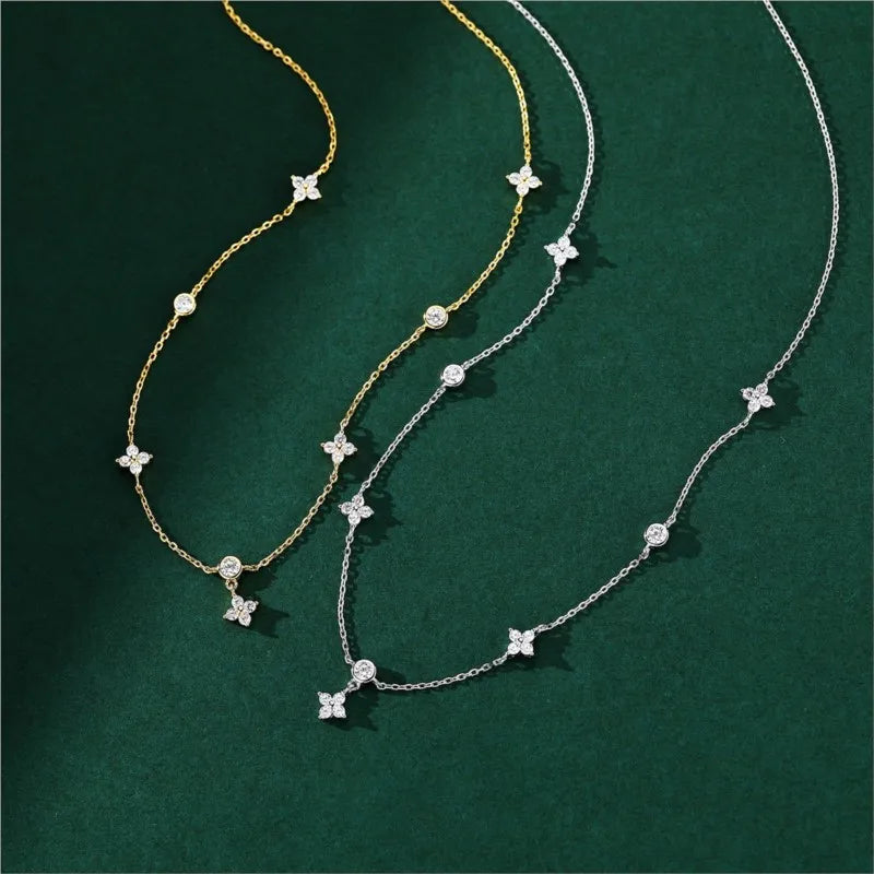 Collier chaîne à quatre feuilles en zircon incrusté pour femme ANENJERY, tendance accessoires ras du cou