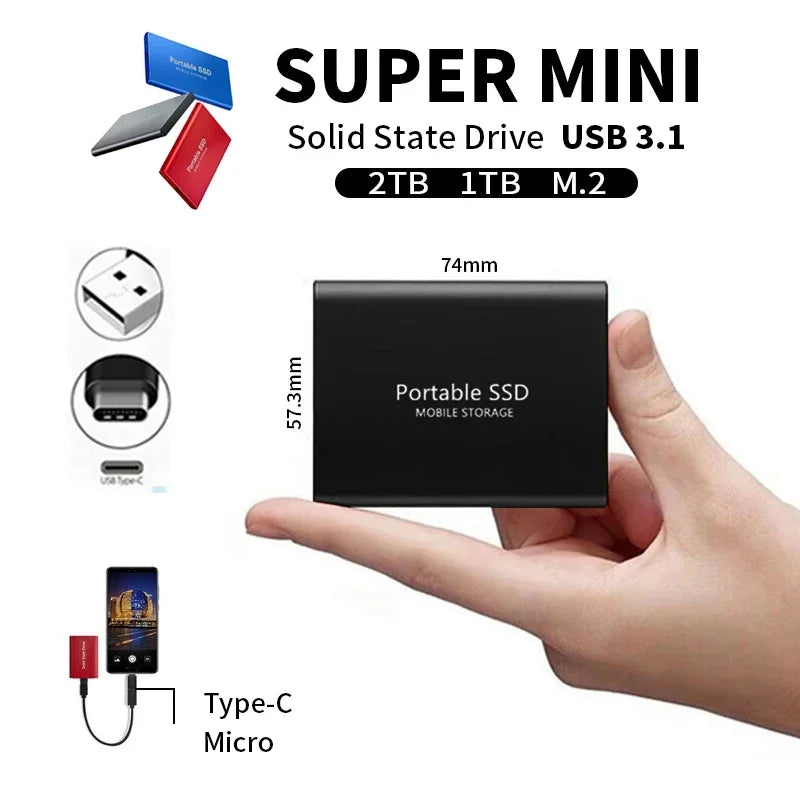 Disque SSD externe portable, disque dur haute vitesse, USB 3.1, interface M.2 Type-C, disque de stockage pour PC, ordinateur portable, Mac, 2 To, 8 To