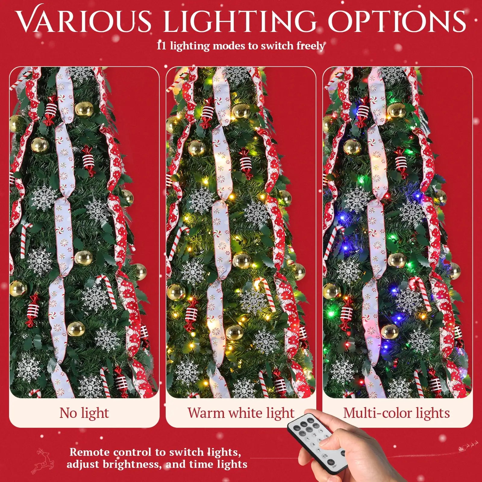 Arbre de Noël Pop-Up 4/5/6/7 Pieds – Ornements Inclus, Lumières LED Colorées, Télécommande