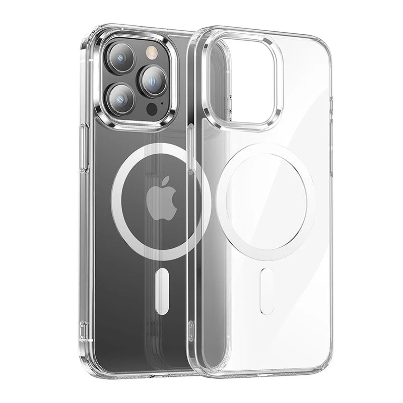 Étui magnétique transparent compatible MagSafe pour iPhone – Coque de protection et charge sans fil