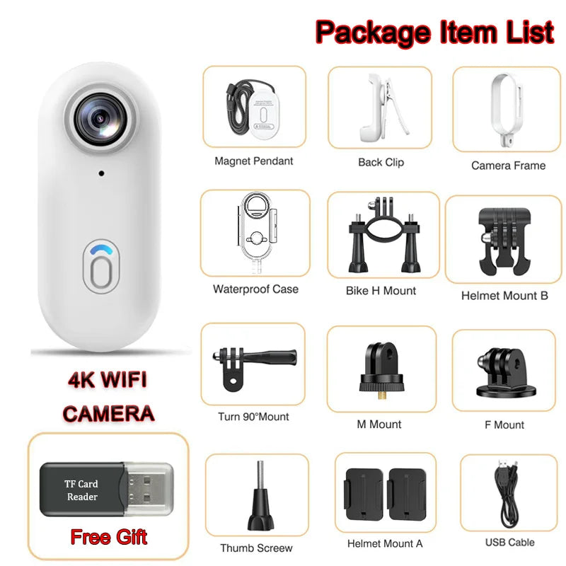 Caméra Vlog 4K HD JETO, Mini Bodycam Ultra compacte sans fil et étanche pour sport et aventure sous-marine