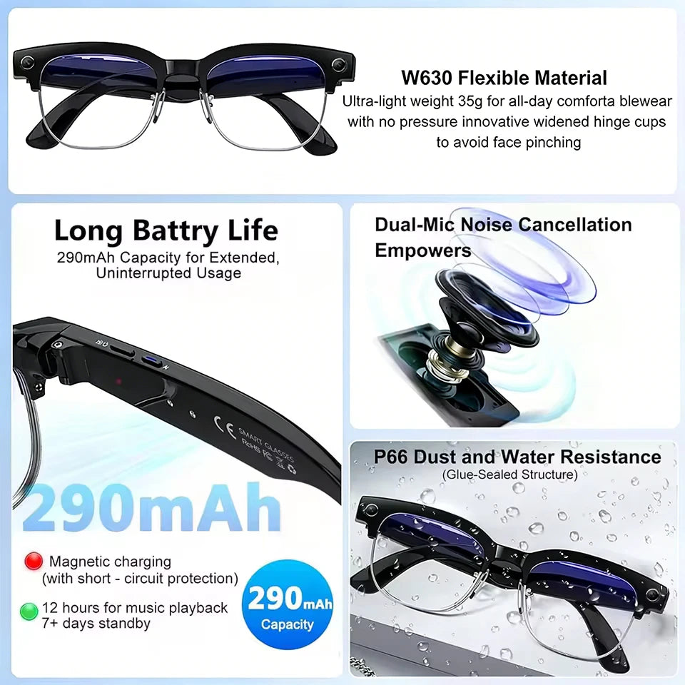 Lunettes intelligentes 800W Pixel 2026 GUHUAVMI W630 – Caméra IA, Appel Bluetooth 5.3, Traduction Vocale, Protection UV – Homme