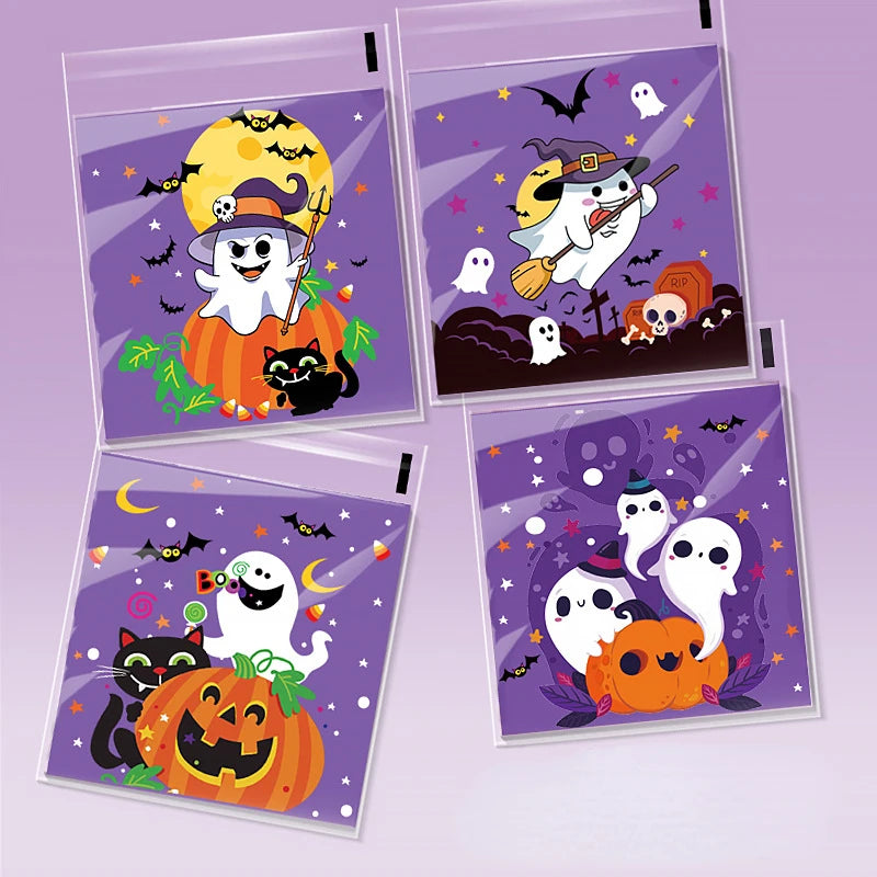 Sacs Cadeau Auto-Adhésifs 10x10 cm – Bonbons, Friandises Halloween – Lot de 50/100 pièces