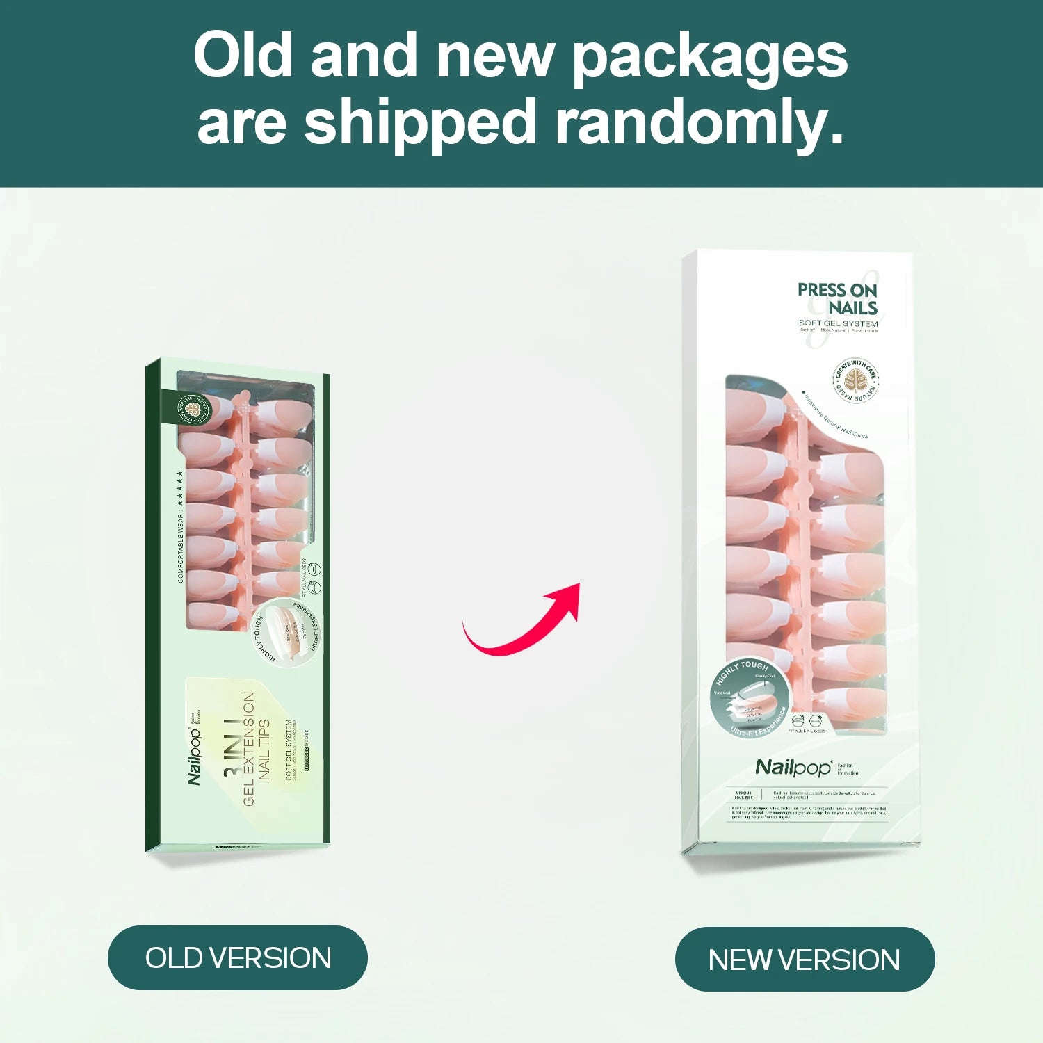 Extensions d’Ongles à Pointe Française Pré-Colorées - Nailpop 3 en 1 