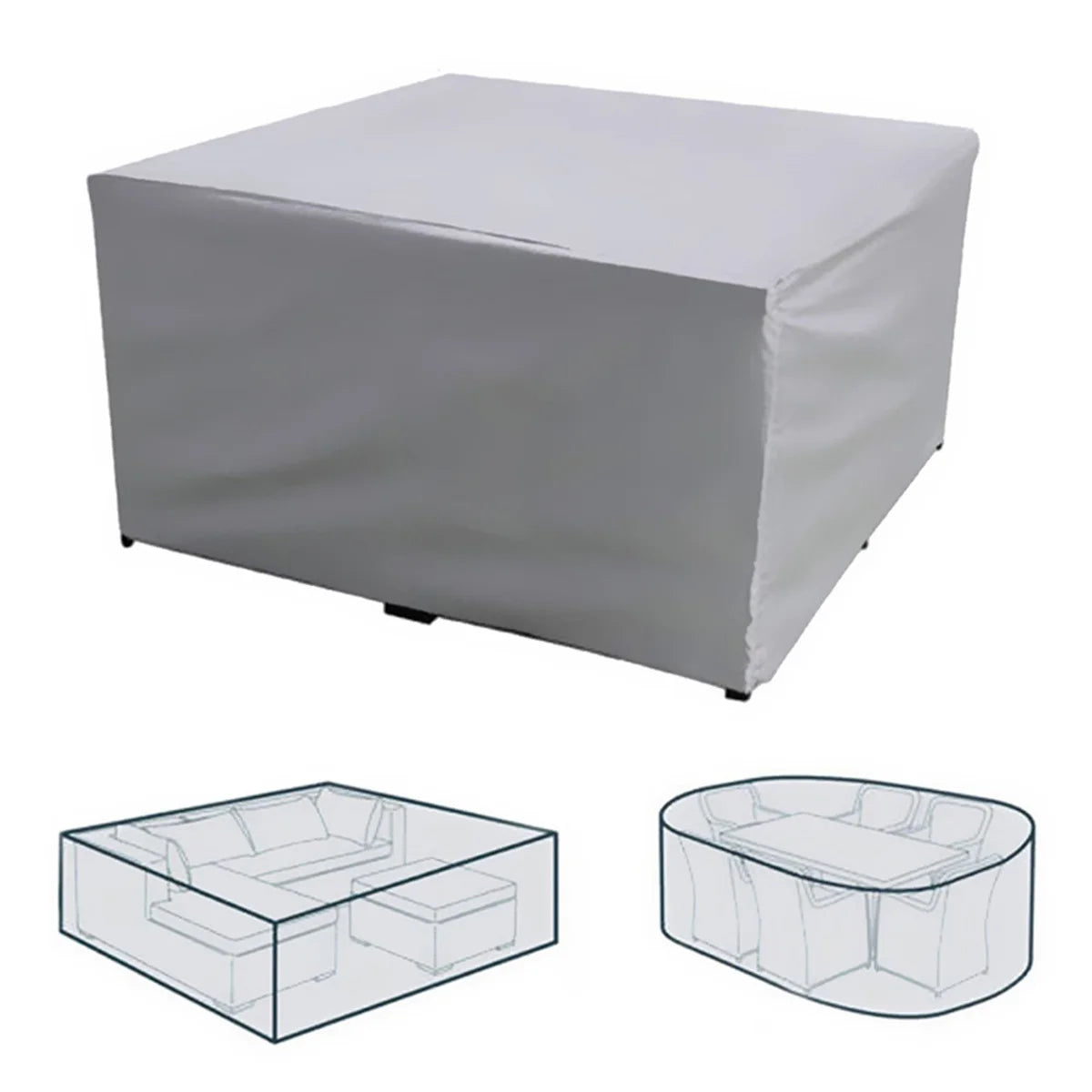 Housse de Protection Imperméable pour Meubles de Jardin – Multi-tailles, Anti-UV, 210D Oxford – Rectangulaire Argent/Noir