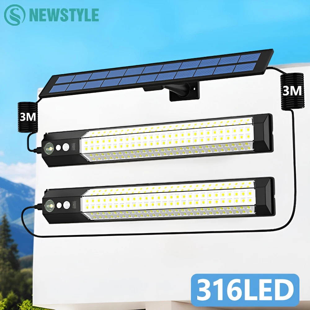 T-NEWSTYLE Solar-LED-Lampe 316/158 LED – Wandleuchte mit Bewegungsmelder, IP65, Außenbeleuchtung für Garten, Zaun und Camping