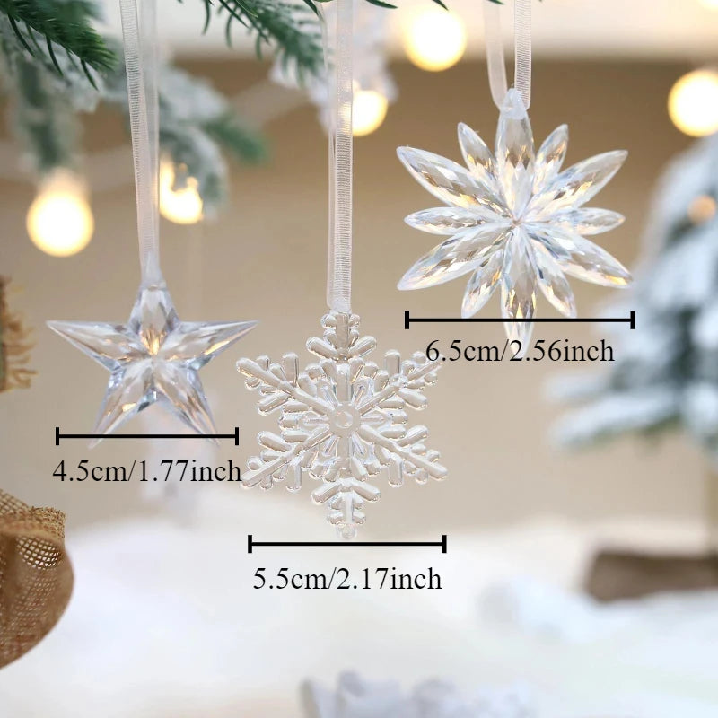 Flocons de neige transparents pour sapin de Noël, décorations pour la maison, paquet de 3