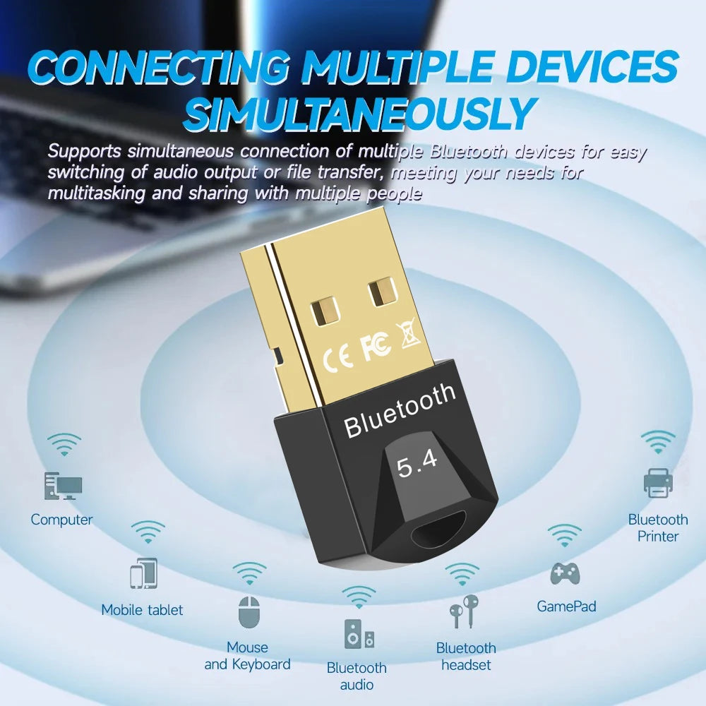 Adaptateur USB Bluetooth 5.4 sans fil pour ordinateur PC et ordinateur portable, transmetteur récepteur audio, dongle