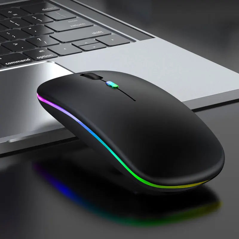 Souris sans fil Bluetooth 5.0 avec éclairage RVB rechargeable par USB pour ordinateur portable, PC, MacBook, souris de jeu 2,4 GHz, 1 600 DPI