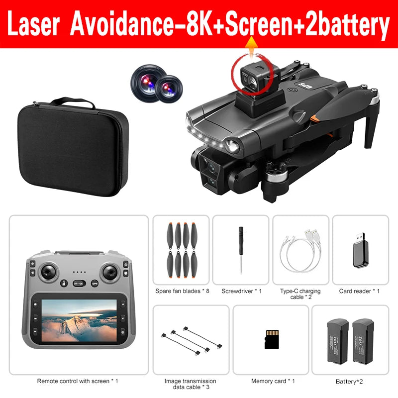 Drone Xiaomi V198 GPS MAX avec caméra HD 8K professionnelle, WiFi 5G, évitement des obstacles par laser sans balais, quadcopter pliable.