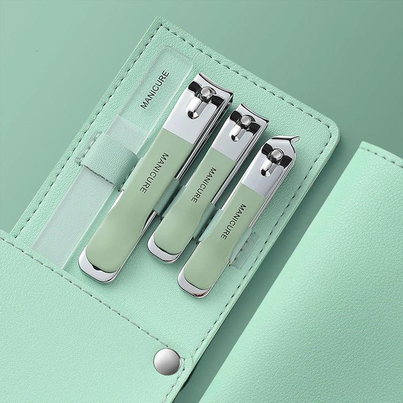 Coupe-ongles 4 pièces avec sac en cuir, outils de soins de pédicure ensemble de manucure de soins à domicile