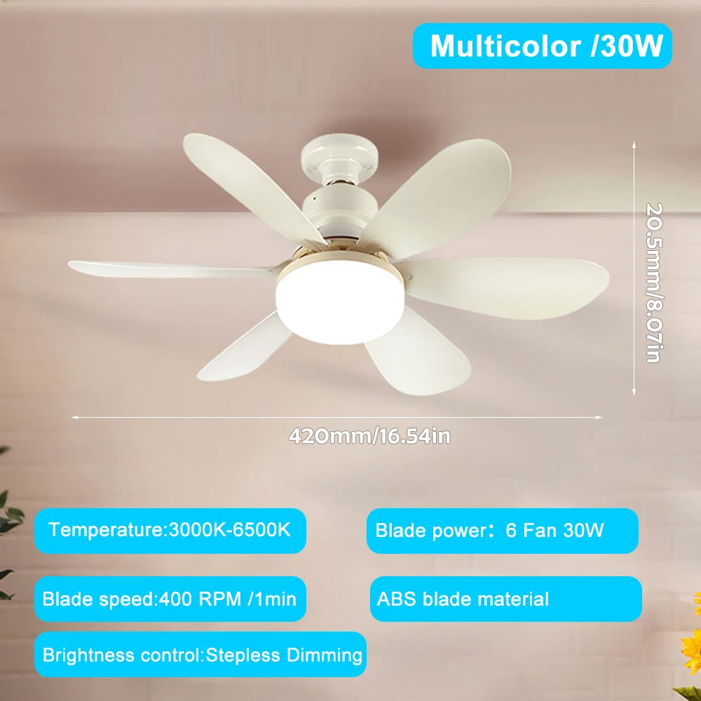 Ventilateur de plafond LED E27 40W avec lumière intégrée – 3 modes d’éclairage réglables, télécommande, ventilateur électrique silencieux