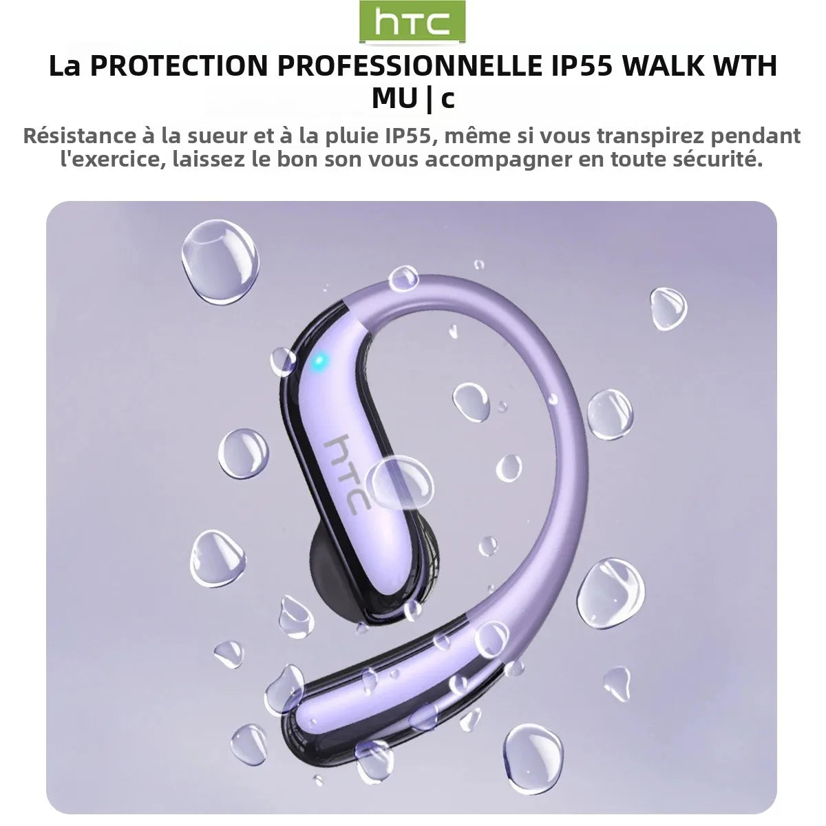 Écouteurs HTC NE23 Bluetooth V6.0 à oreille ouverte sans fil, traducteur IA, appels HD, élégants et fins