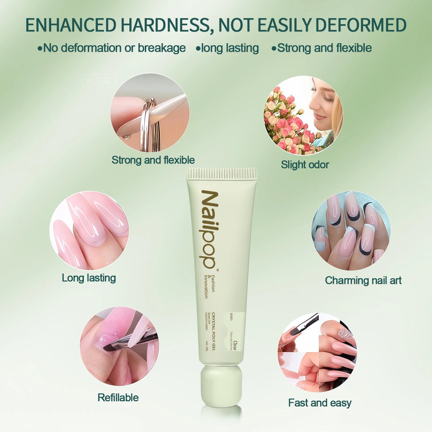 Gel Poly Cristal 6 Couleurs – Gel Constructeur TPO & HEMA-FREE pour Extensions d’Ongles, 30ml