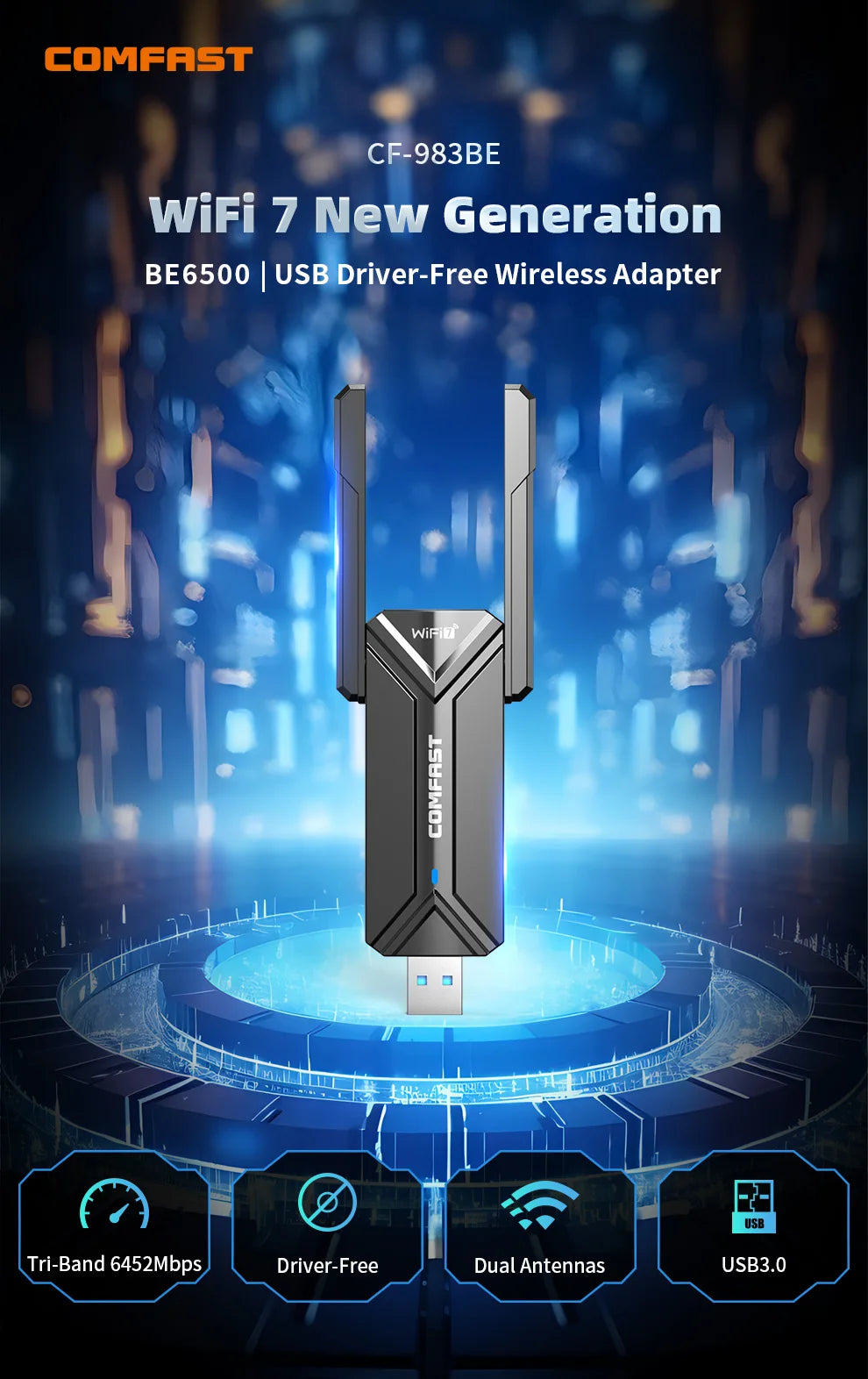 Adaptateur WiFi7 USB BE6500 COMFAST, carte WiFi 5G 6G USB3.0 carte réseau sans fil USB wifi 7 Adaptador AX5400 wifi6 antenne PC portable