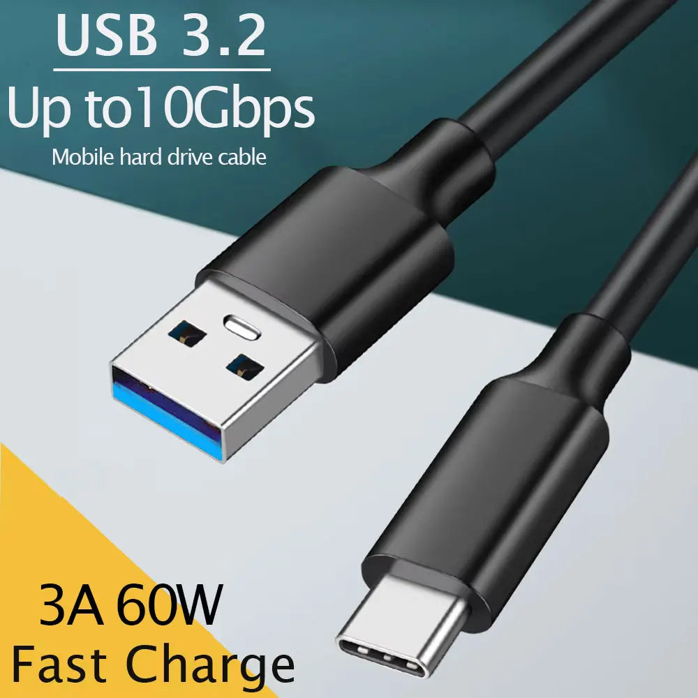 Câble USB 3.2 10Gbps Type C USB A à type-c 3.2 Gen2 câble de transfert de données USB C SSD câble de disque dur 3A 60W QC 3.0 charge rapide