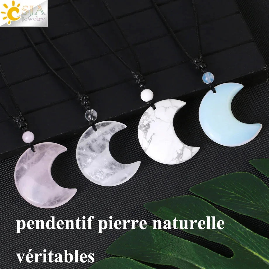 Pendentif pierre naturelle collier en cristal cristaux  de lune, pendentif en pierre naturelle