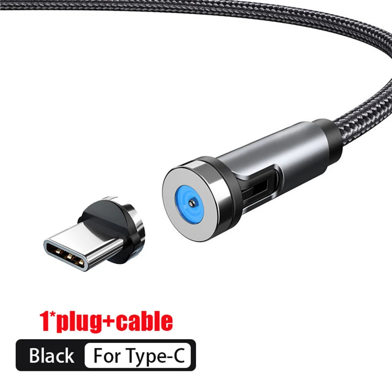 NNBILI 540 ° drehbares magnetisches Micro-USB-Typ-C-Kabel 3A Schnellladedatenkabel für iPhone Xiaomi Mobiltelefon