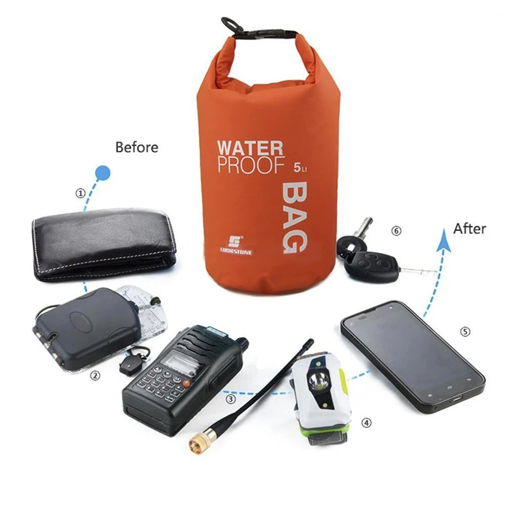 Sac étanche 5L pour activités en plein air, sacoche de rangement en poudre pour natation, kayak, canoë de rivière, trekking, bateau