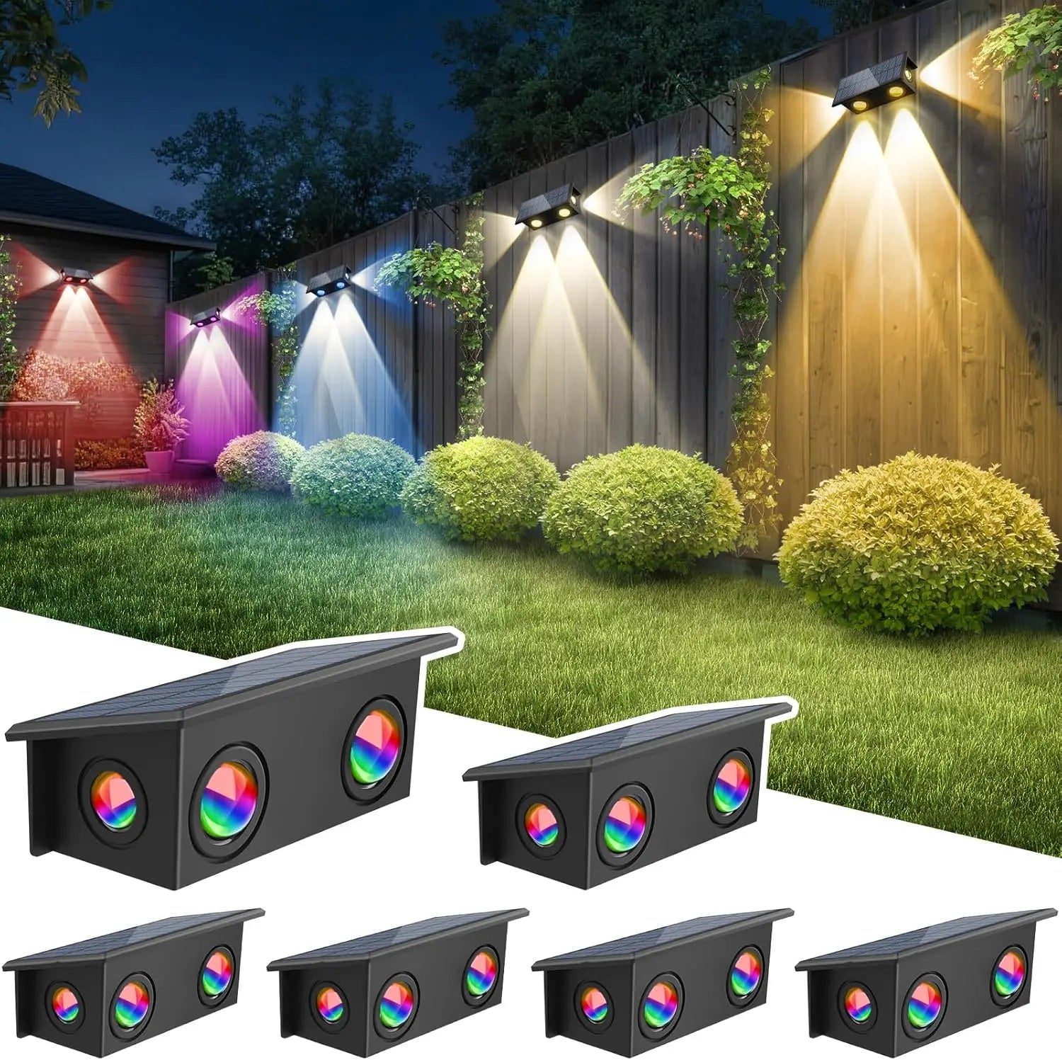 Applique murale solaire RGB LED – éclairage haut & bas, 8 modes, IP65, automatique crépuscule à l’aube