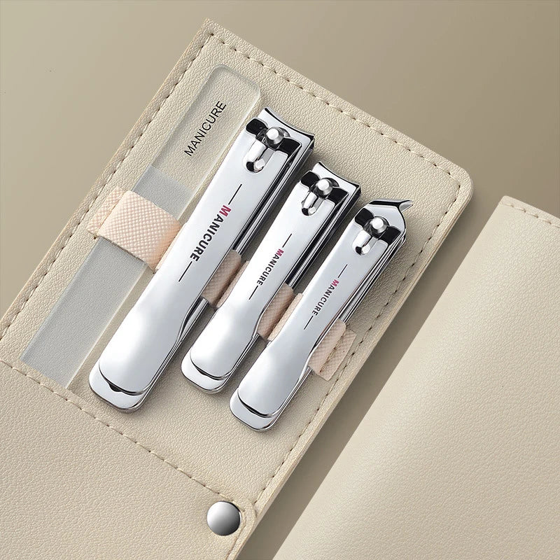 Coupe-ongles 4 pièces avec sac en cuir, outils de soins de pédicure ensemble de manucure de soins à domicile