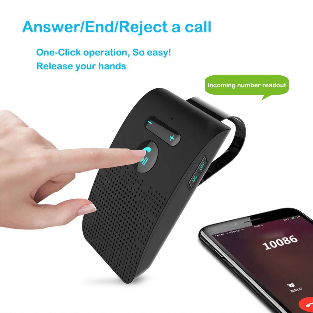 Bluetooth 5.0 Handsfree Car Kit, HIFI Speakerphone, 2W Wireless Audio Receiver, MP3 Music Player, Noise Cancelling, Sun Visor Clip