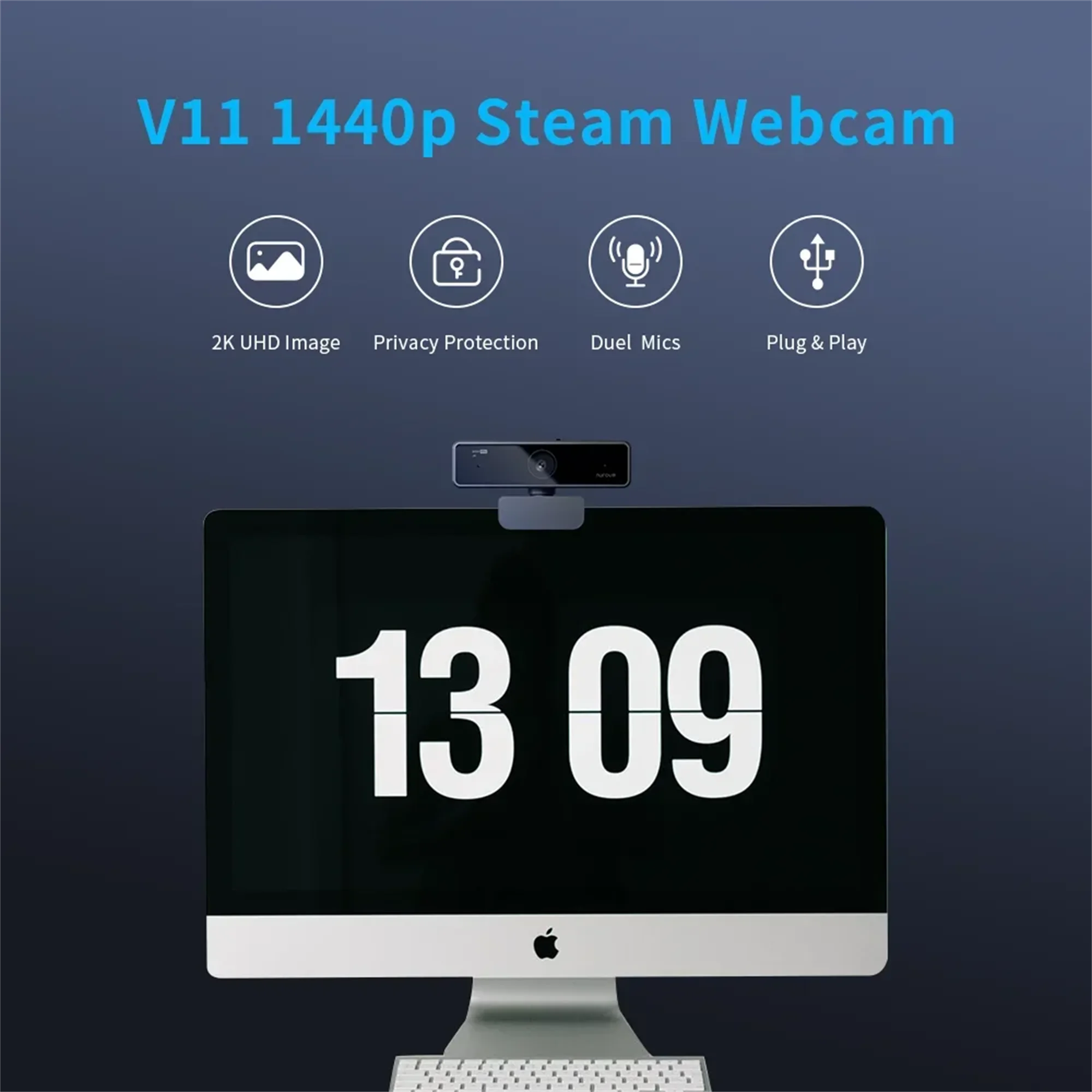 Caméra Webcam V11 Full HD 1080p 60fps, caméra USB, pour ordinateur, avec microphone, Plug and Play
