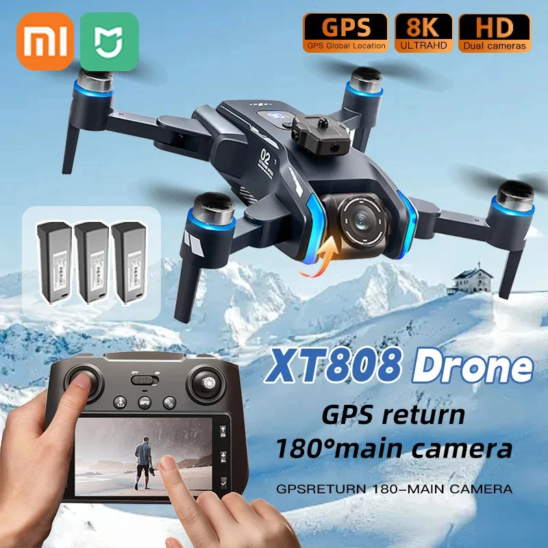 Drone Xiaomi Mijia XT808 8K Professionnel avec Écran, Caméra Double HD 5G, Flux Optique, GPS, Moteur Sans Balais, Pliable, Quadrirotor RC