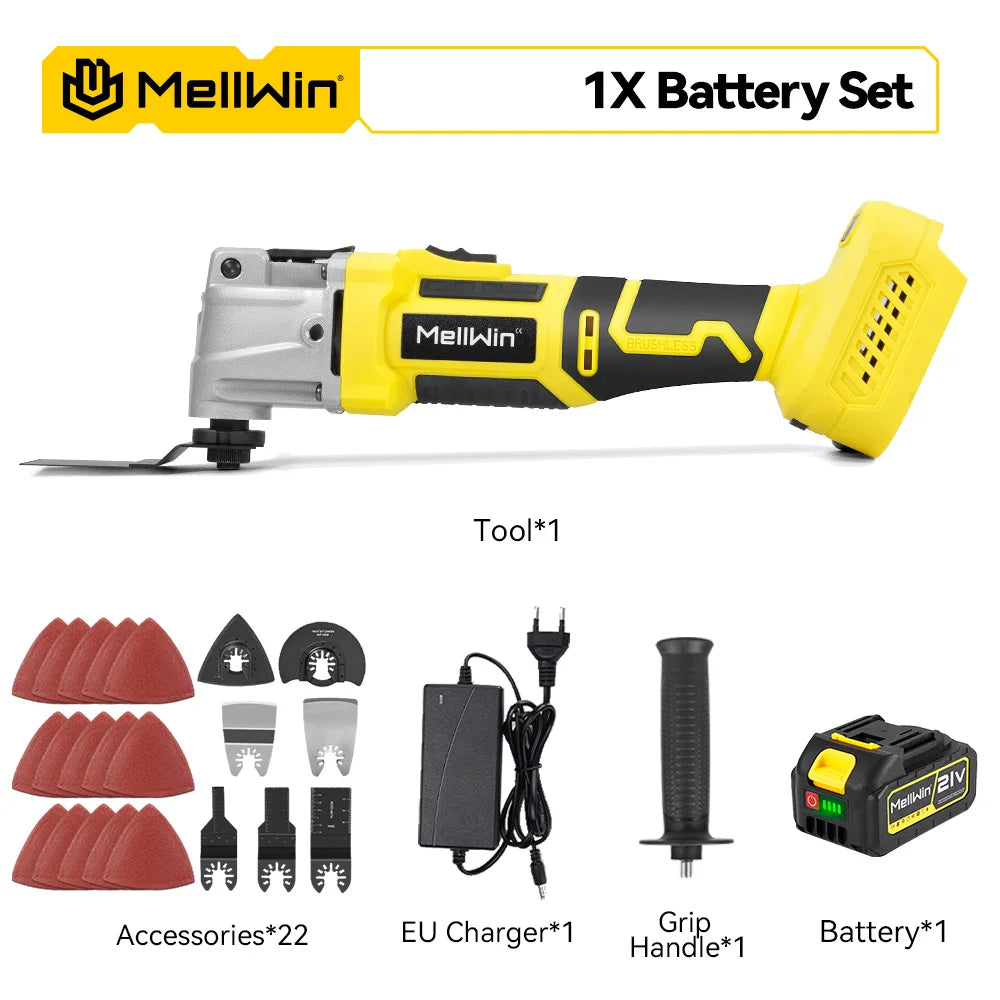 Outil multifonction oscillant sans balais MELLWIN – scie électrique, polisseuse et découpeur pour bois, compatible batterie Makita 18 V / 21 V