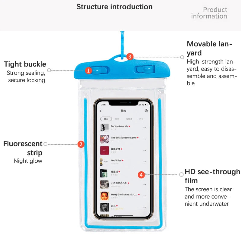 Étui étanche, sac sec de natation et de plage, support pour iPhone, Samsung, Xiaomi, Huawei