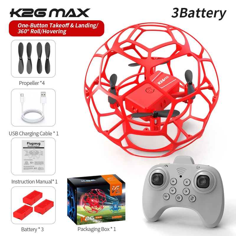 2026 K26 RC Football Drone 3D – Télécommande, protection complète, pression d’altitude, quadrirotor pour enfants et adultes