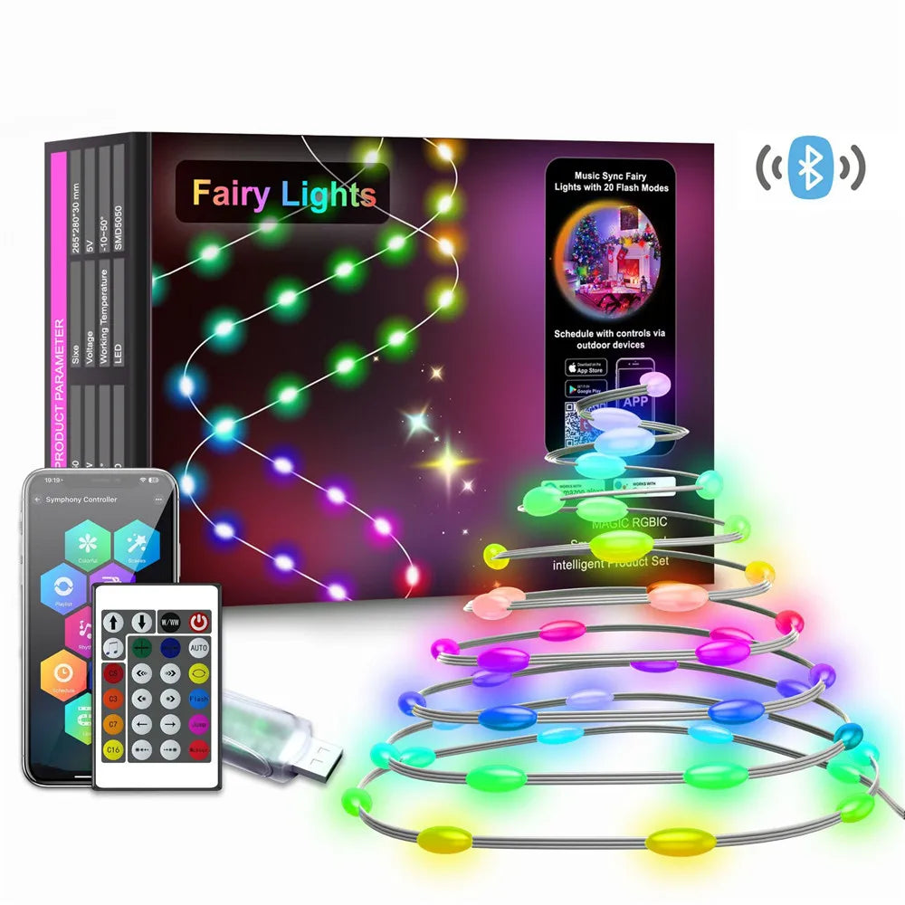 Smarte LED-Lichterkette Bluetooth & WiFi 5V
