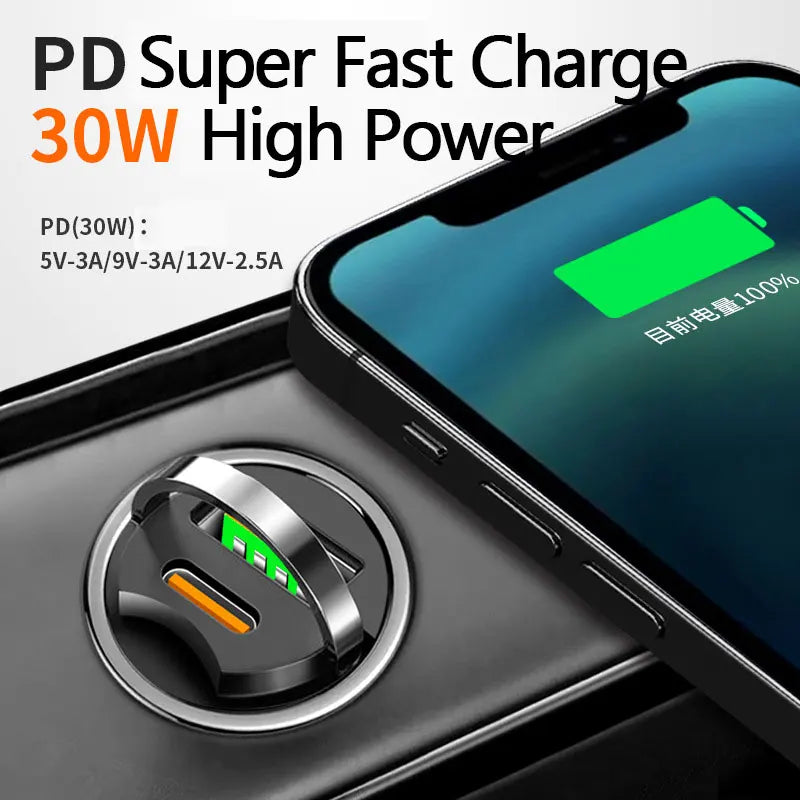 Chargeur de voiture mini USB 100 W à double port, charge ultra rapide, adaptateur de téléphone, prise allume-cigare 12-24 V