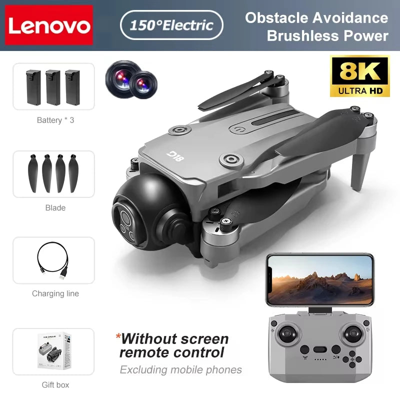 Drone Lenovo D18 8K HD double caméra photographie aérienne évitement d'obstacles moteur sans brosse 5G WIFI GPS retour 18000m quadrirotor
