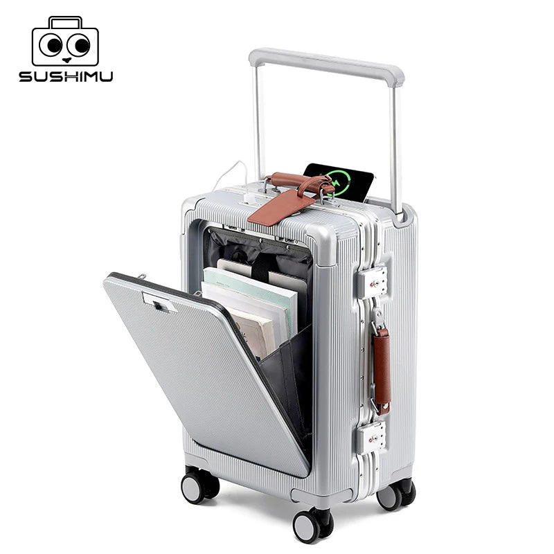 Valise rigide en PC avec ouverture frontale SUSHIMU – bagage à roulettes multifonctionnel, 20, 24 et 26 pouces