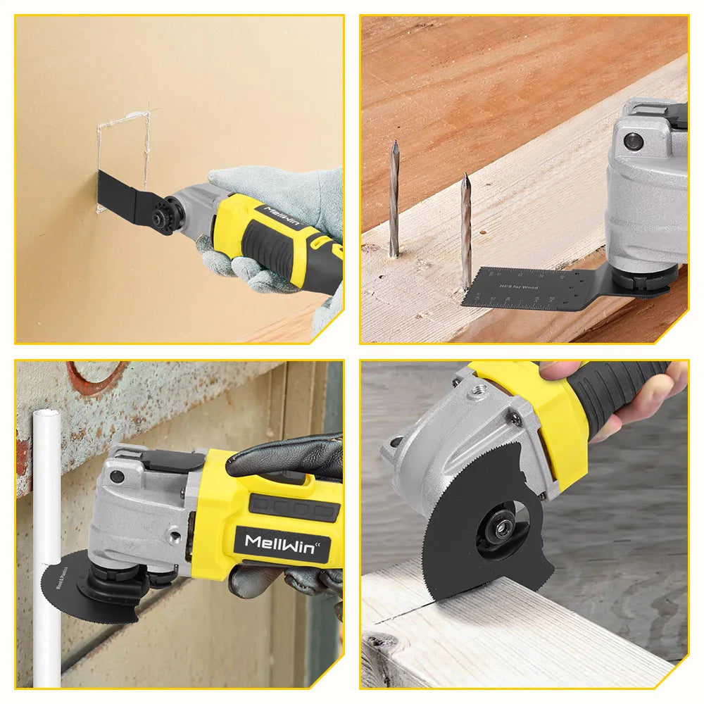 Outil multifonction oscillant sans balais MELLWIN – Scie, polisseuse et découpe pour bois avec broche Makita 18V