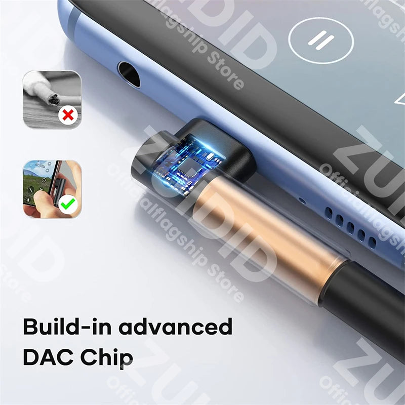 Adaptateur coudé USB Type C à 3.5mm pour écouteurs HiFi, prise 3.5, câble adaptateur Audio AUX pour iPad Pro Samsung Huawei Xiaomi
