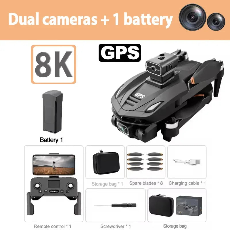 Drone V168 PRO GPS professionnel 8K avec caméra HD, FPV, WiFi 5G, moteur sans balais, pliable, RC quadcopter, évitement d'obstacles.